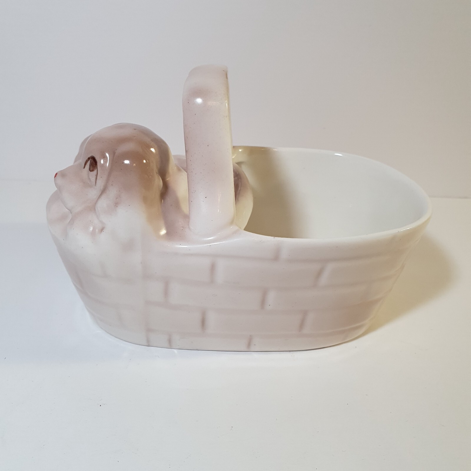 Vintage Puppies in a Basket Planter Hitkari Bone China Dog Planter 6″