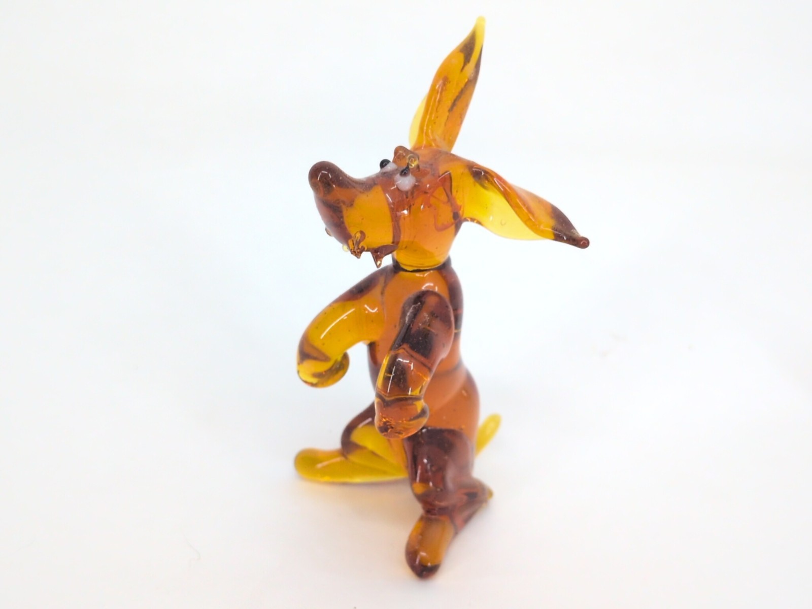 Vintage Miniature Hand Blown Amber Glass Dog Animal