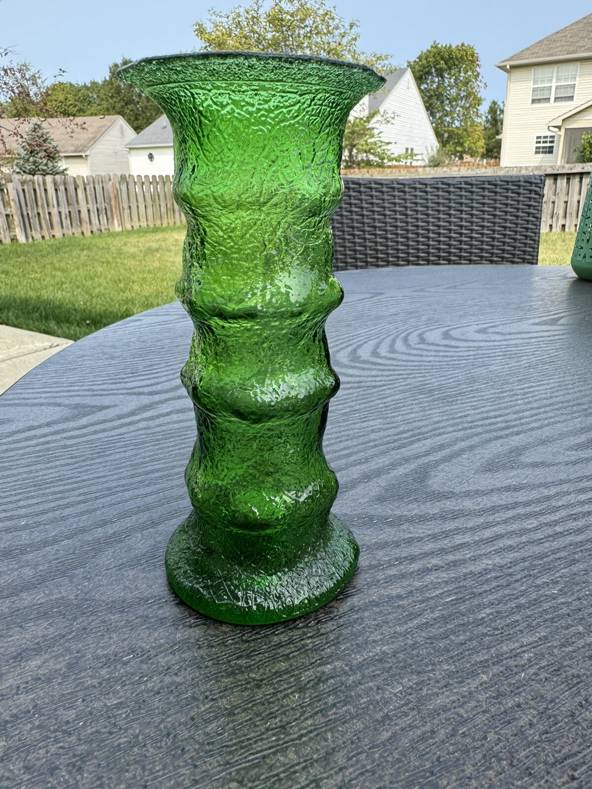 MCM Crackle Glass Green Vase/ Candlestick Holder