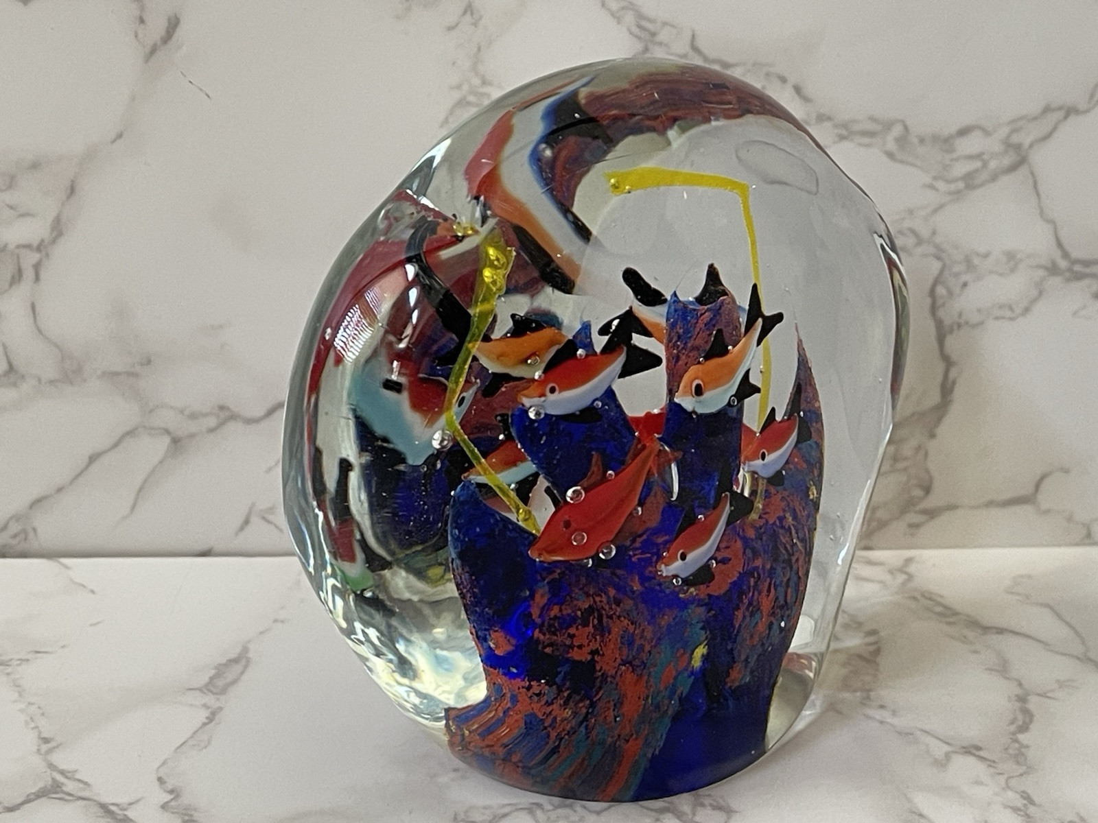 Large Art Glass Aquarium Paperweight Fish Coral Underwater Sea Life Multicolor