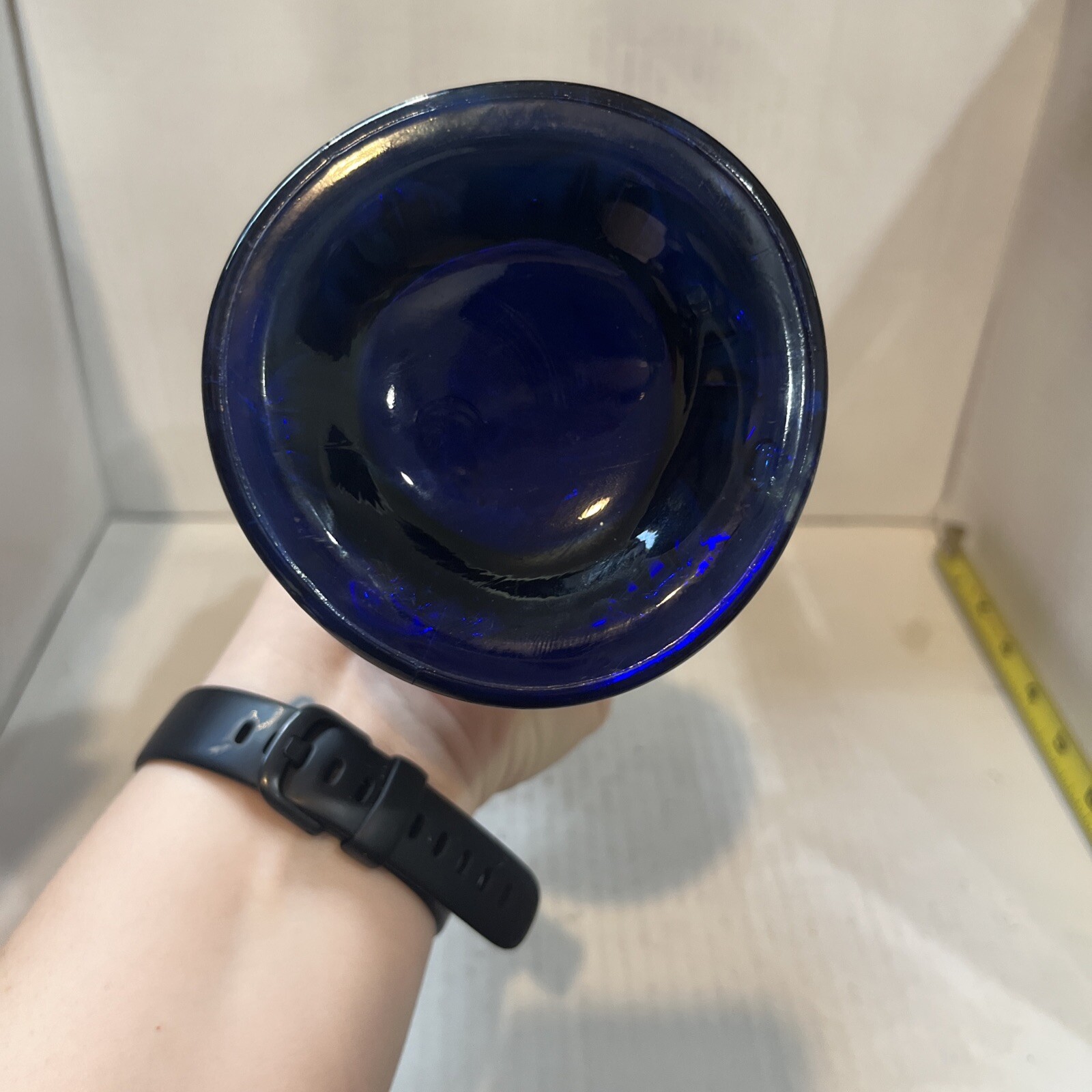 Vintage Fenton Diamond & Rib Cobalt Blue Carnival Glass Swung Vase Apprx 10 3/4”