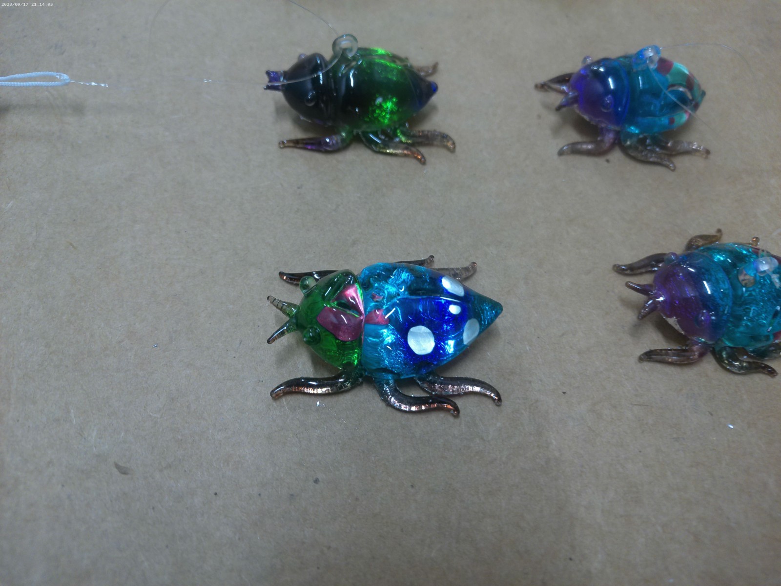 Lot of 6 Multicolor Blown Glass Beetles – Handmade Decorative Figures