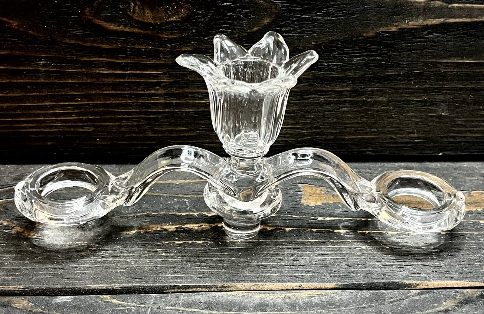 Cambridge Arms 9″ Two Vase Arm Center Candle Ring Ends Elegant Glass
