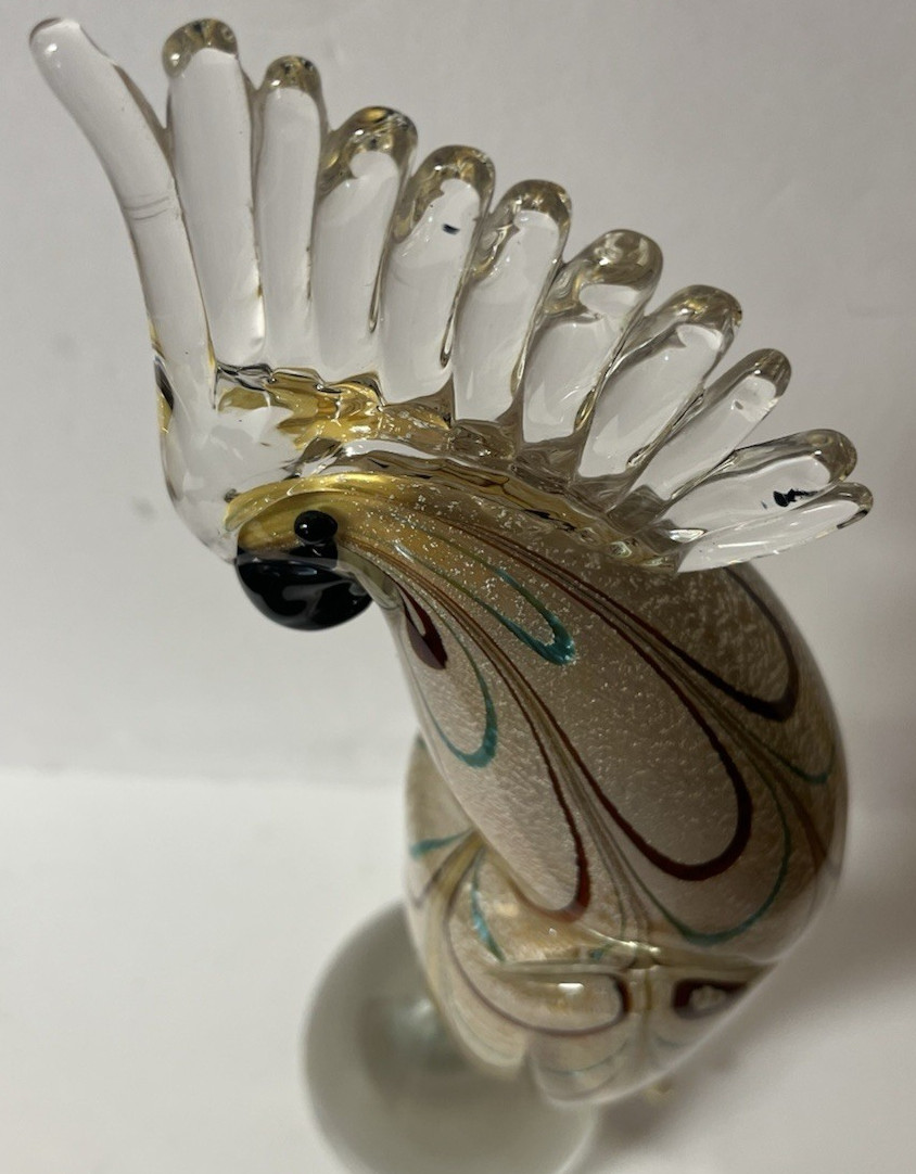 Vintage Murano 13.75″ Tall Art GLASS COCKATOO Sculpture