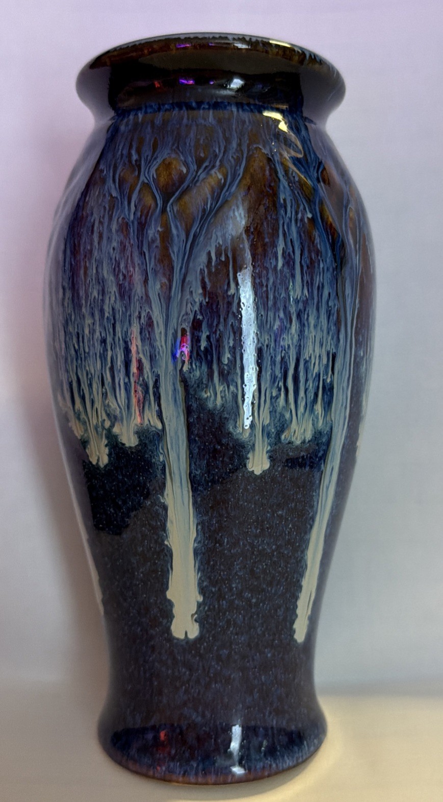 2016 Bill Campbell Art Pottery Vase 7.5 inch Blues Browns Flambeaux Excellent