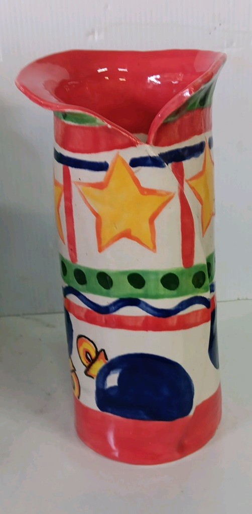 Diane Sharron Pottery Vintage Hand Painted Signed Vase Christmas Ornaments