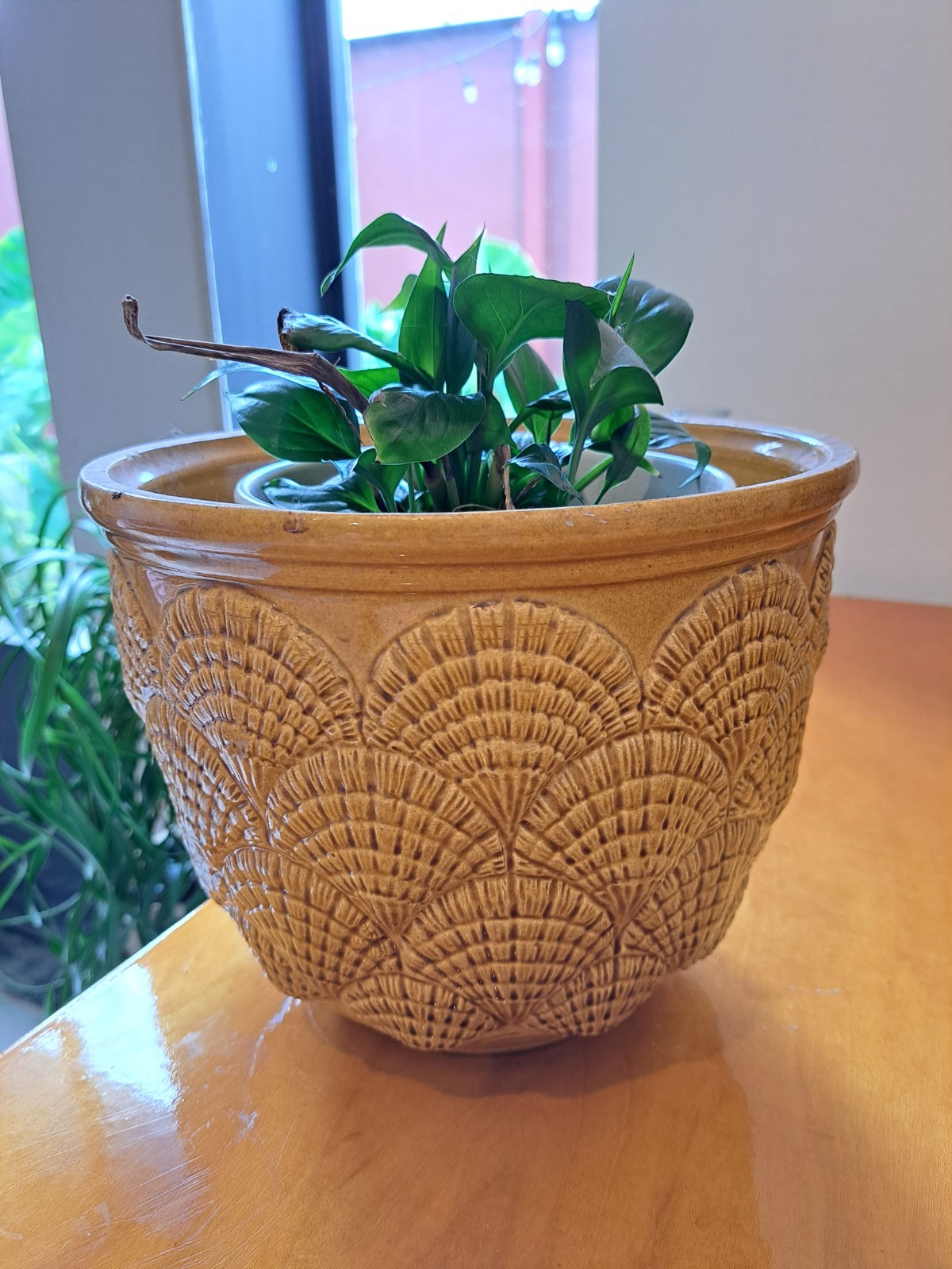 Vintage Haeger Pottery Planter #5077 Brown/Tan With a Sea Shell Like Print