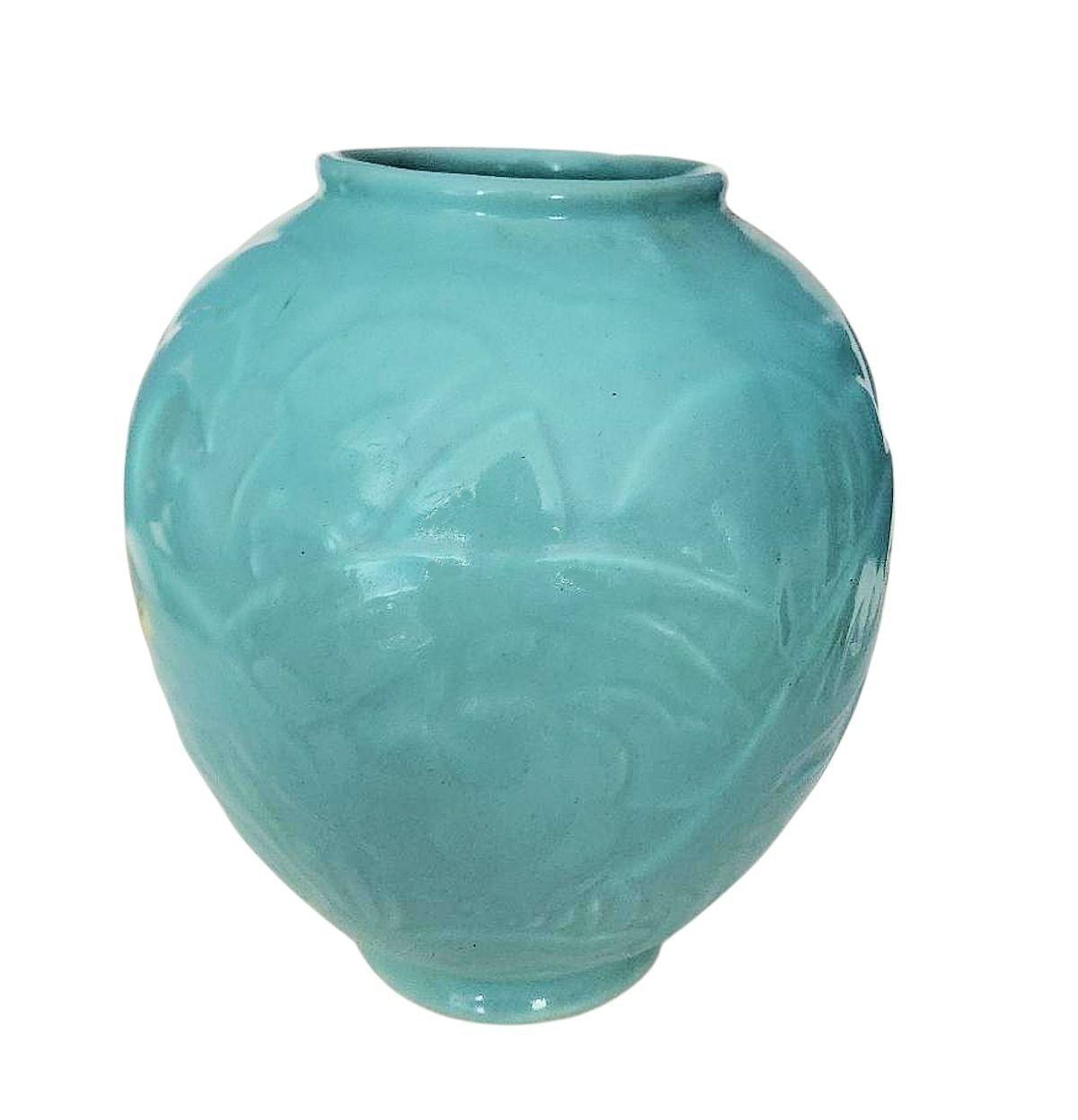 Large Aqua Glaze Cowan Pottery Squirrel and Heron Vase