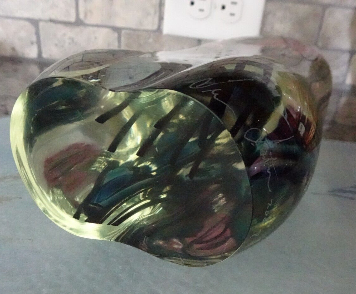 11.5″ Signed Charles Tim Lotton Studio Art Glass Multi Floral Cased Sculpture