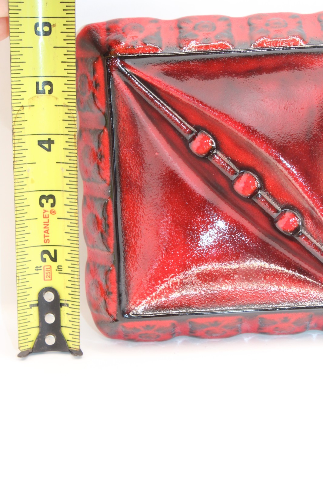 Vintage West Germany Style Ceramic Ash Tray & Candle Holder Beautiful Red Glaze