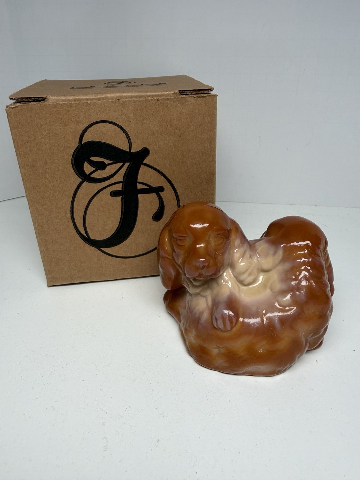 Fenton Puppies – Two Cocker Spaniels – Chocolate Glass Limited Production W/box