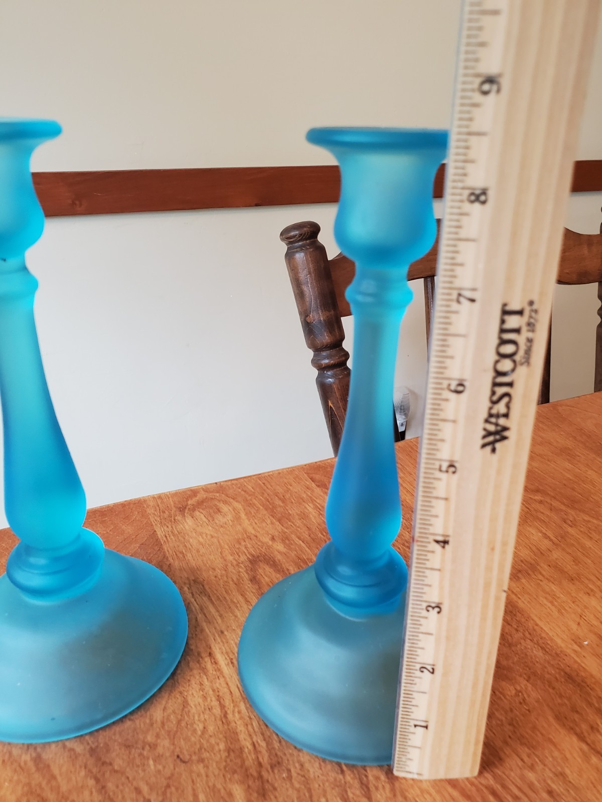 Vintage Tiffin / US Glass Candlesticks – Sky Blue Satin Finish –set of 2