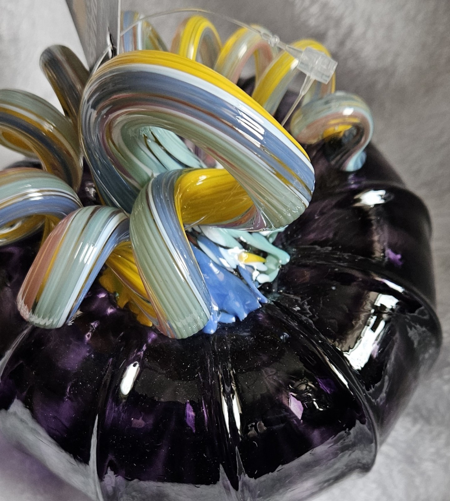 Luke Adams Glassblowing Studio Glass Pumpkin #3642 Squat Rainbow Stem