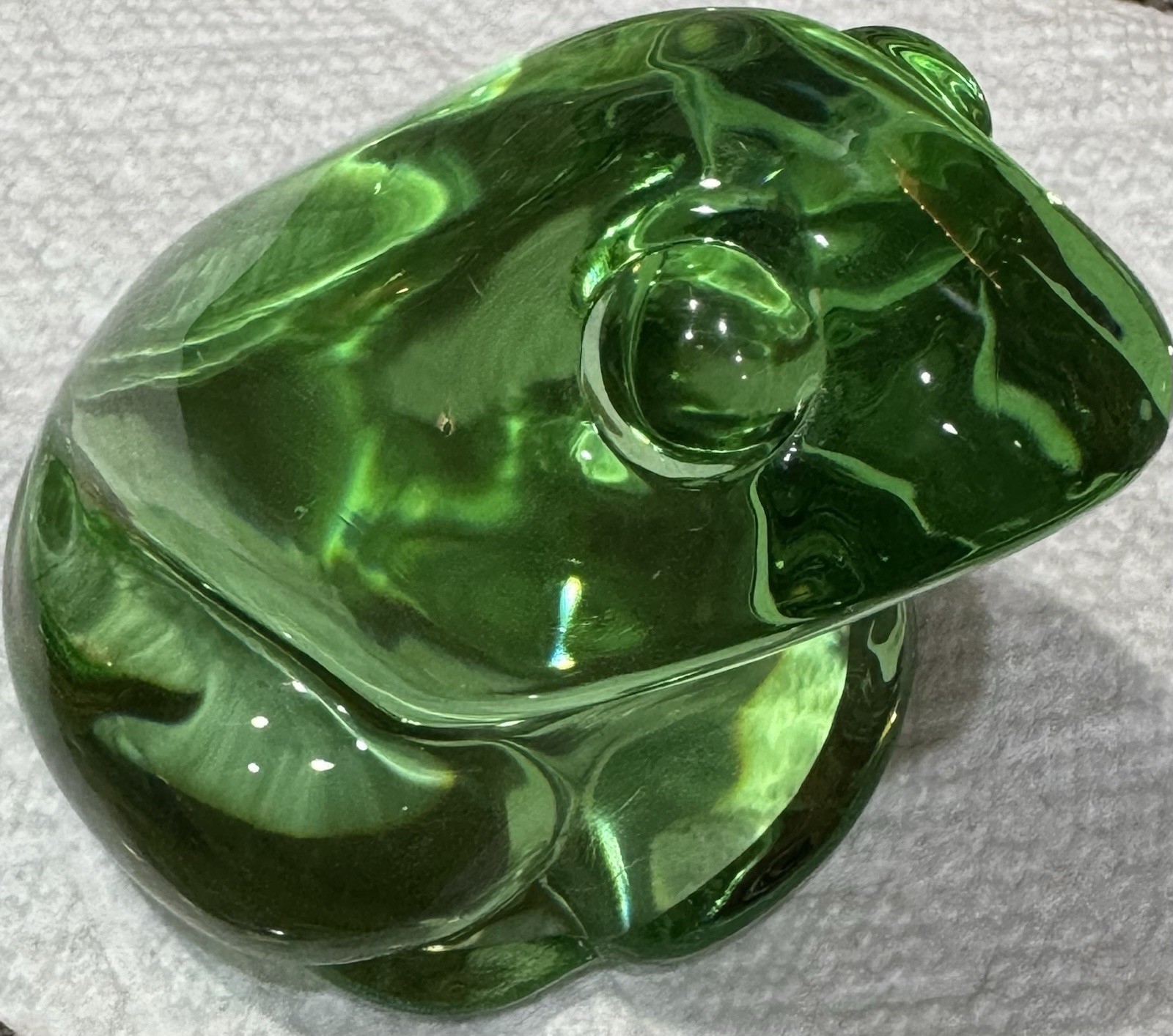 Vintage German Green Crystal Frog Paperweight 24% Lead Glass Orig Label 3”