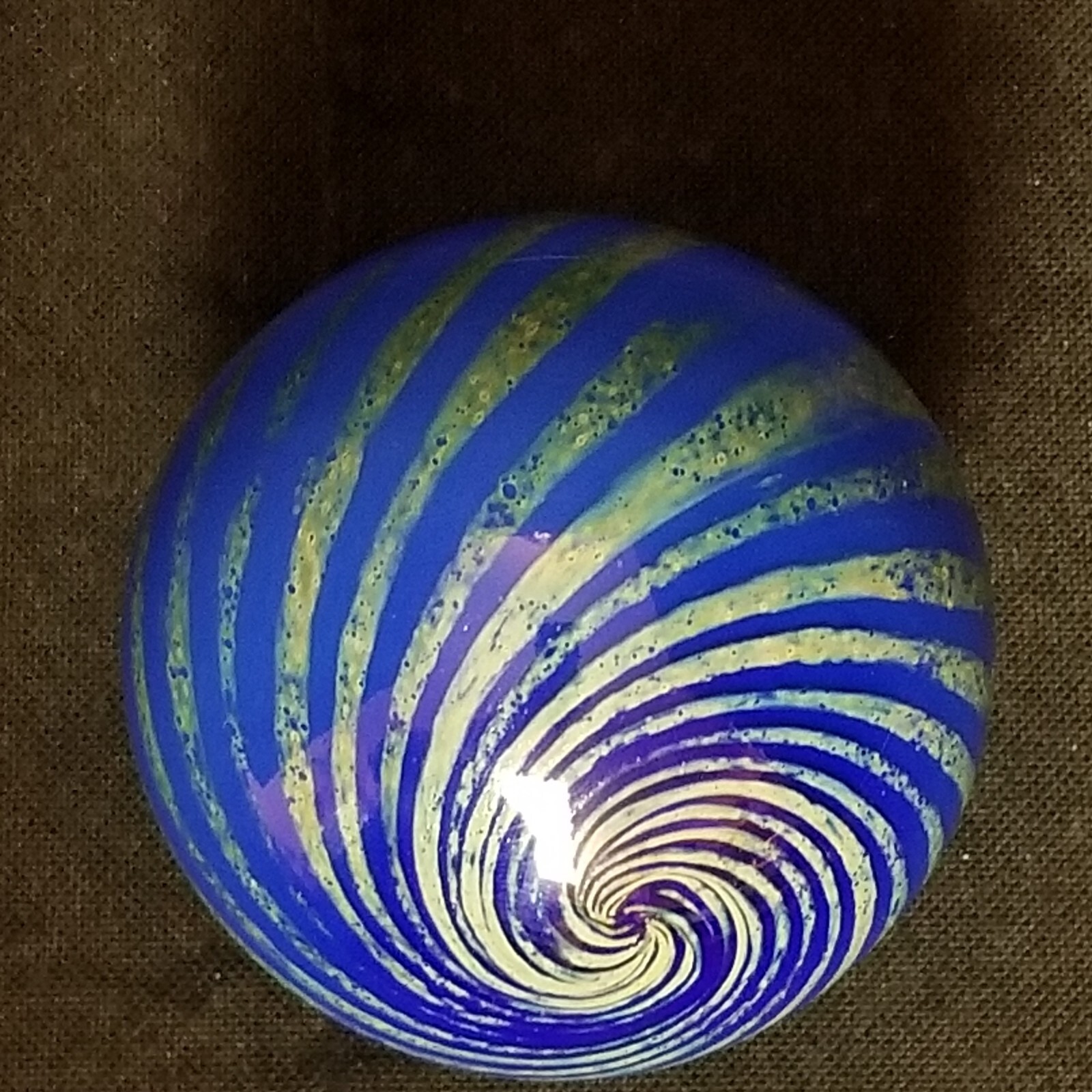 Vintage 1985 Art Glass Witch Ball Ornament Blue Green 3.5″ 3