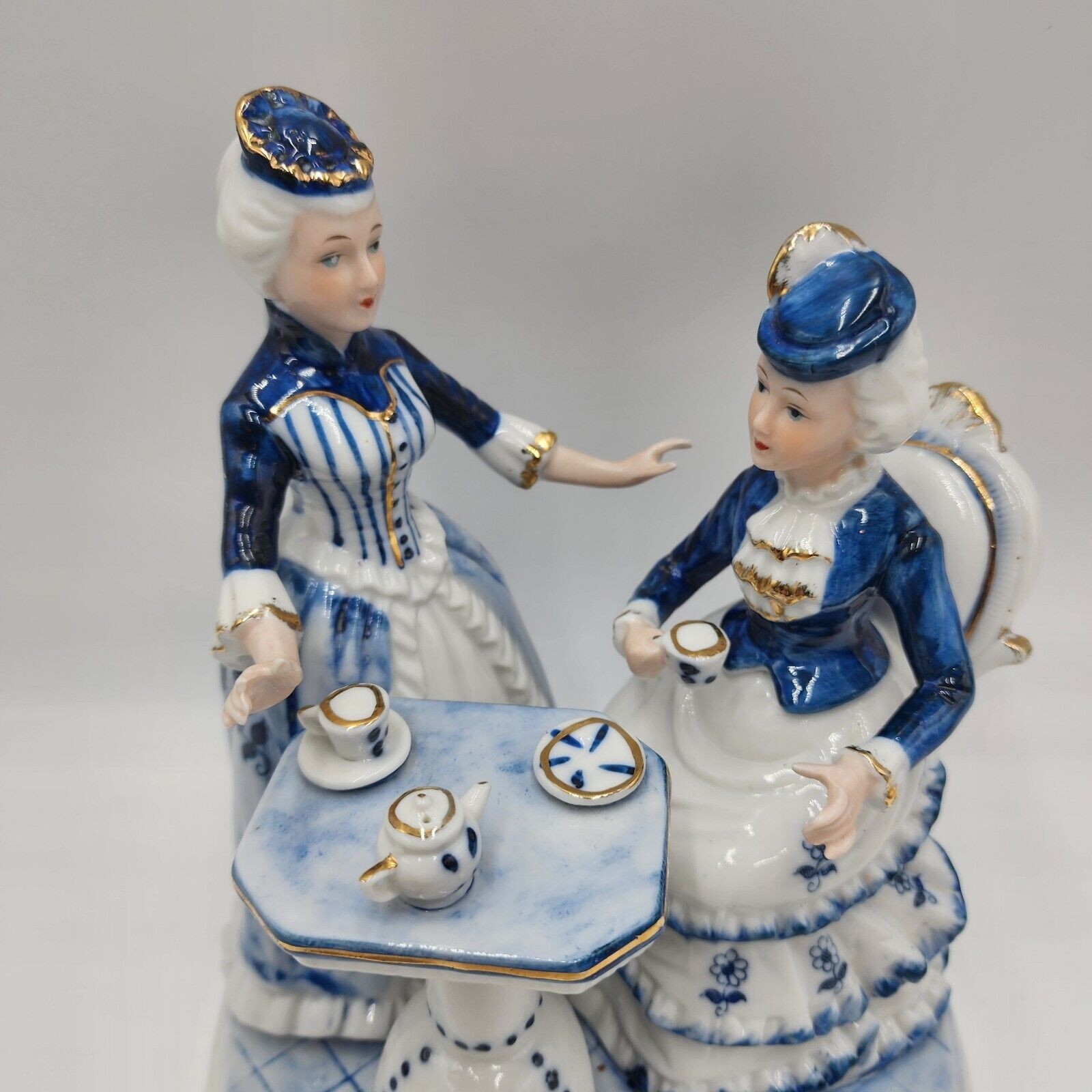 Vintage The Leonardo Collection Porcelain 2 Ladies Tea Party Figurine Blue White