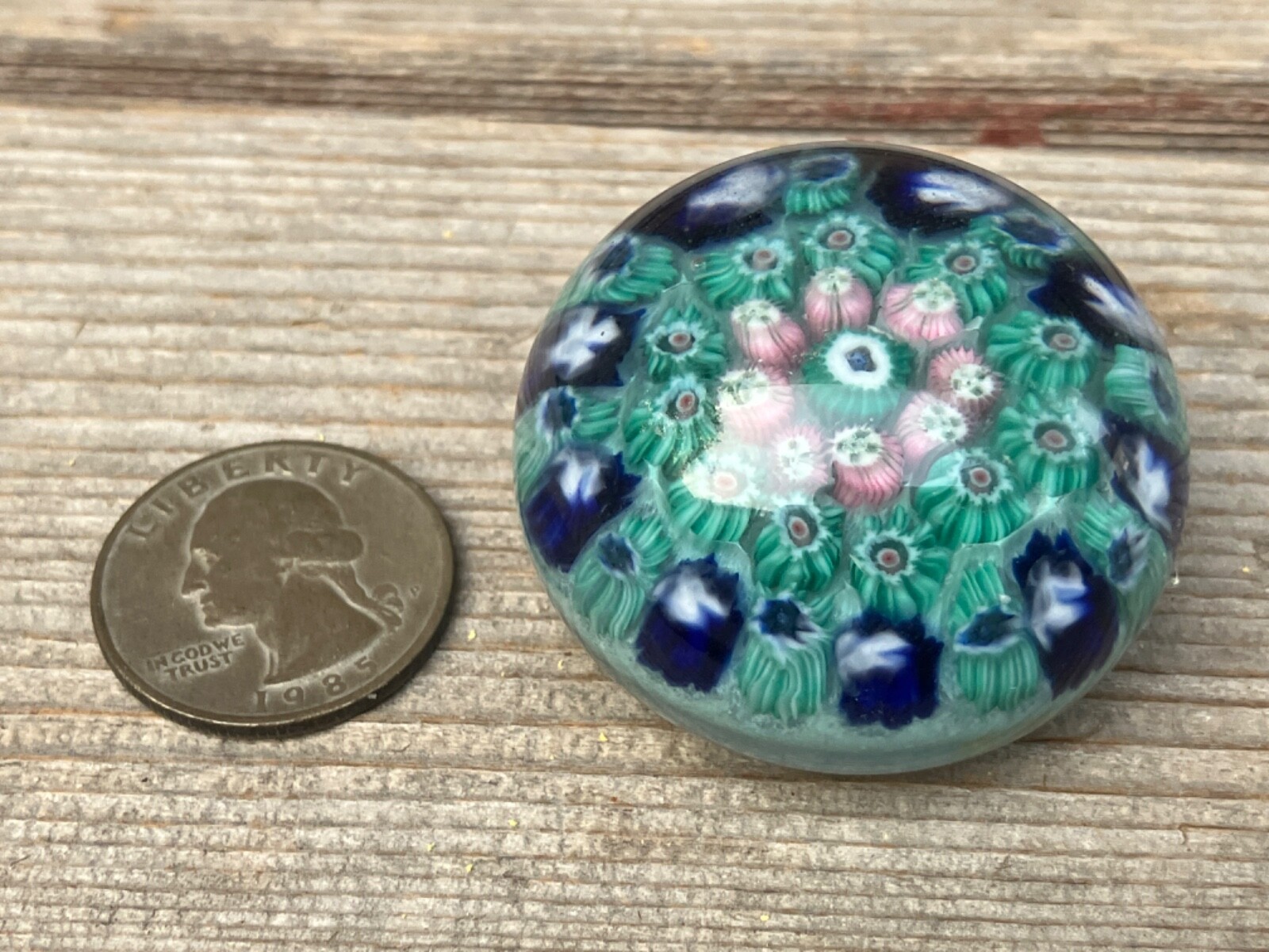 VTG MINIATURE GLASS PAPERWEIGHT MILLEFIORI 1 5/8″ MINI