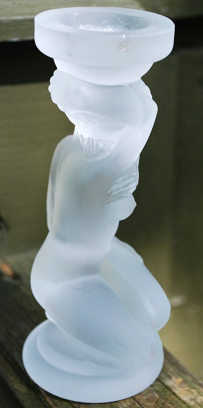 Vtg ART DECO Candlestick Holder SEATED NUDE WOMAN Frosted Glass LALIQUE TYPE