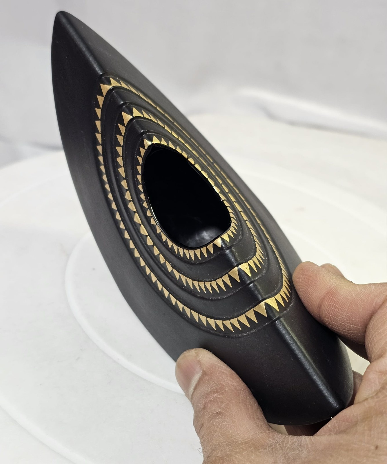 Rosenthal Black Gold Vase Ambrogio Pozzi Totem Porcelain Noire Germany Half Moon