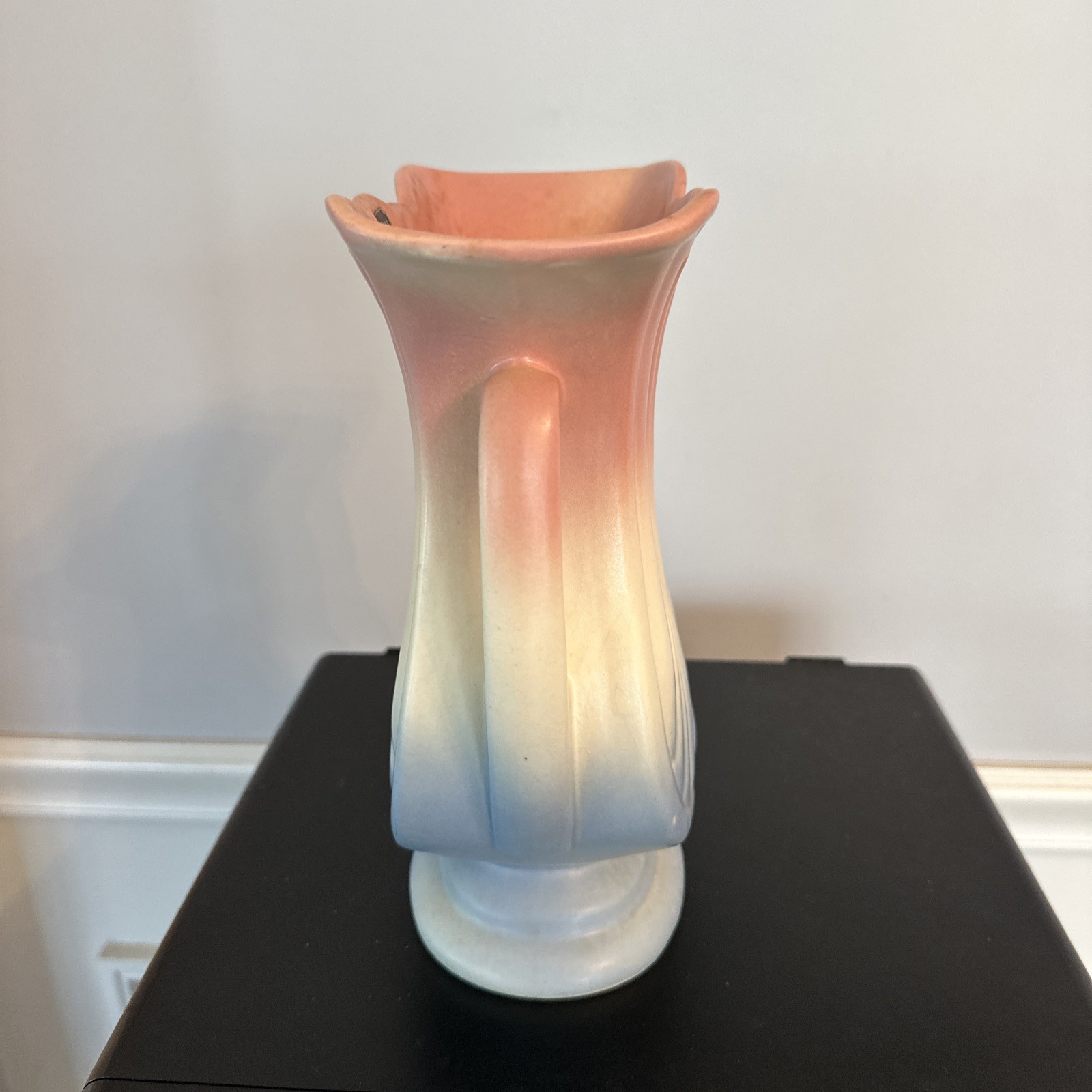 1940s Hull Art Pottery Mardi Gras Vase Pink White Blue Matte Finish 48-9 Vintage