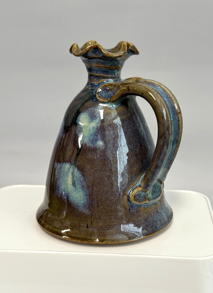 Studio Art Pottery Handled Scalloped Top Bud Vase Signed Dick Lehman, IN