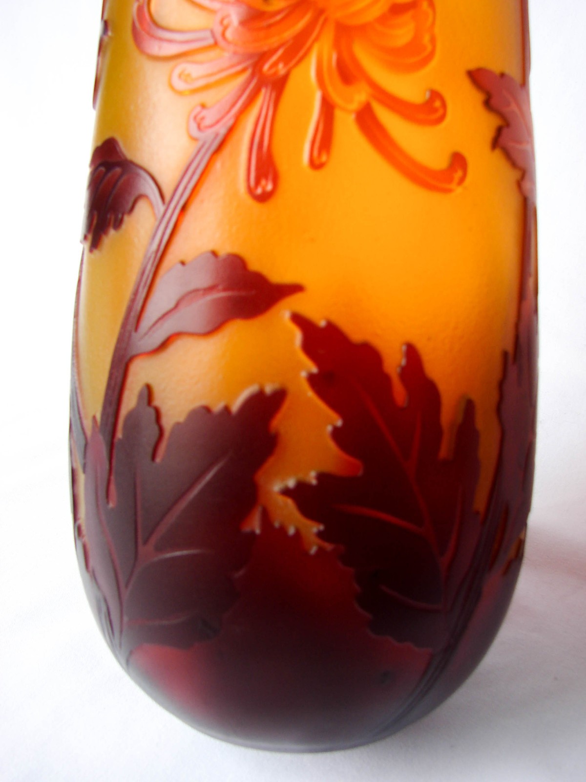 Large 12” Unsigned Cameo Art Glass Vase Ruby Red Acid Etched Floral Art Nouveau