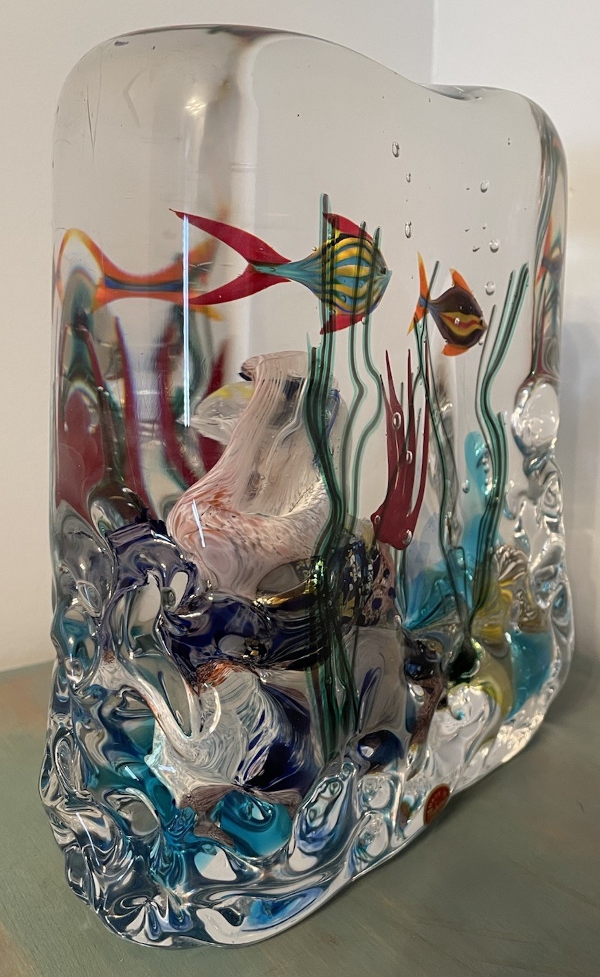 Signed Murano Glass Fish Aquarium Sculpture Sea Life Bubbles 10 Pounds 7 1/2”