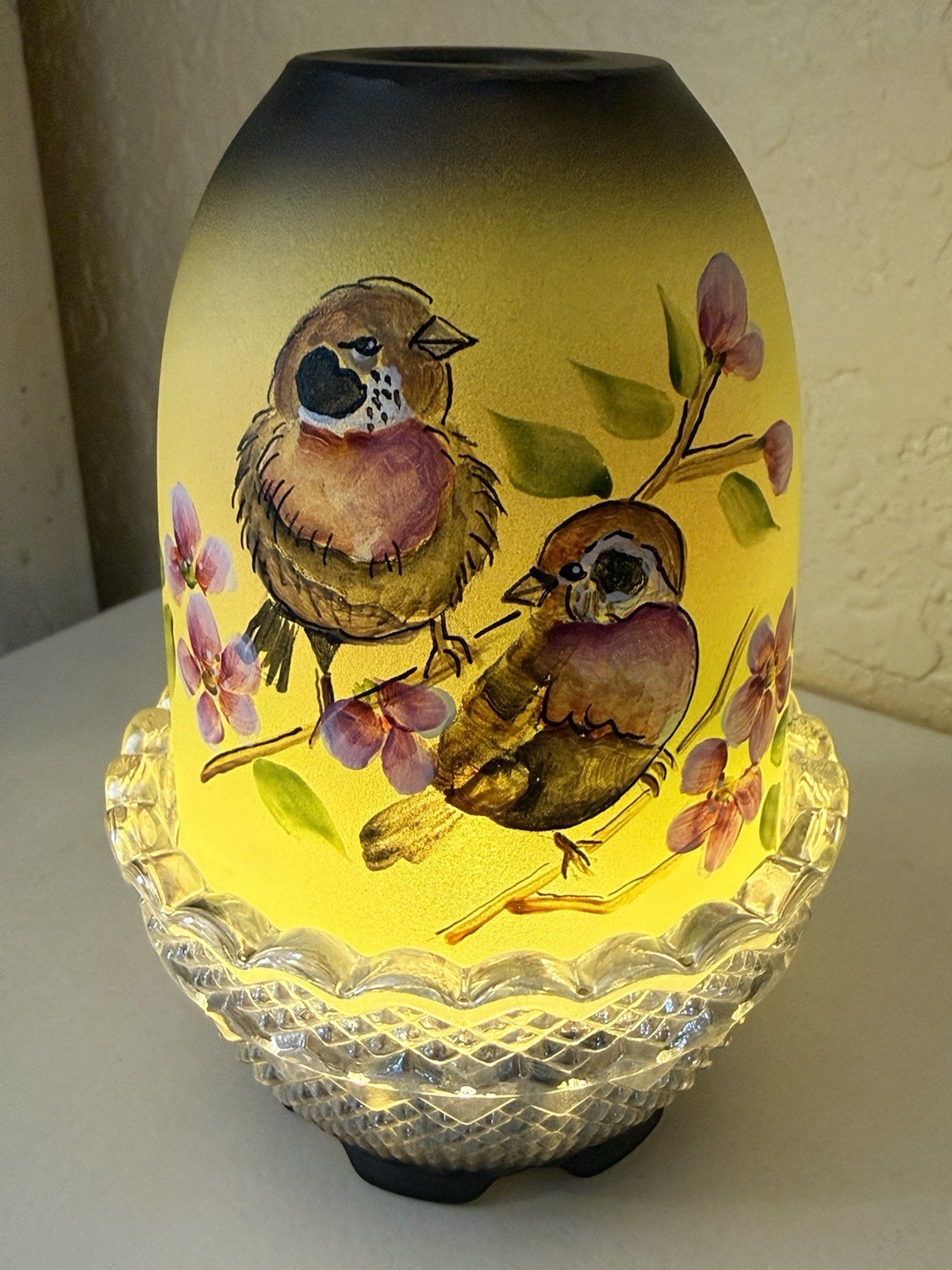 Fenton Pressed at Mosser “Cherry Blossom Duet” Songbirds HP LE Fairy Light