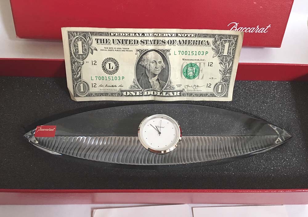 Rare BACCARAT France Empreinte Crystal Ellipse Desk Clock 9.25″ Long New in Box