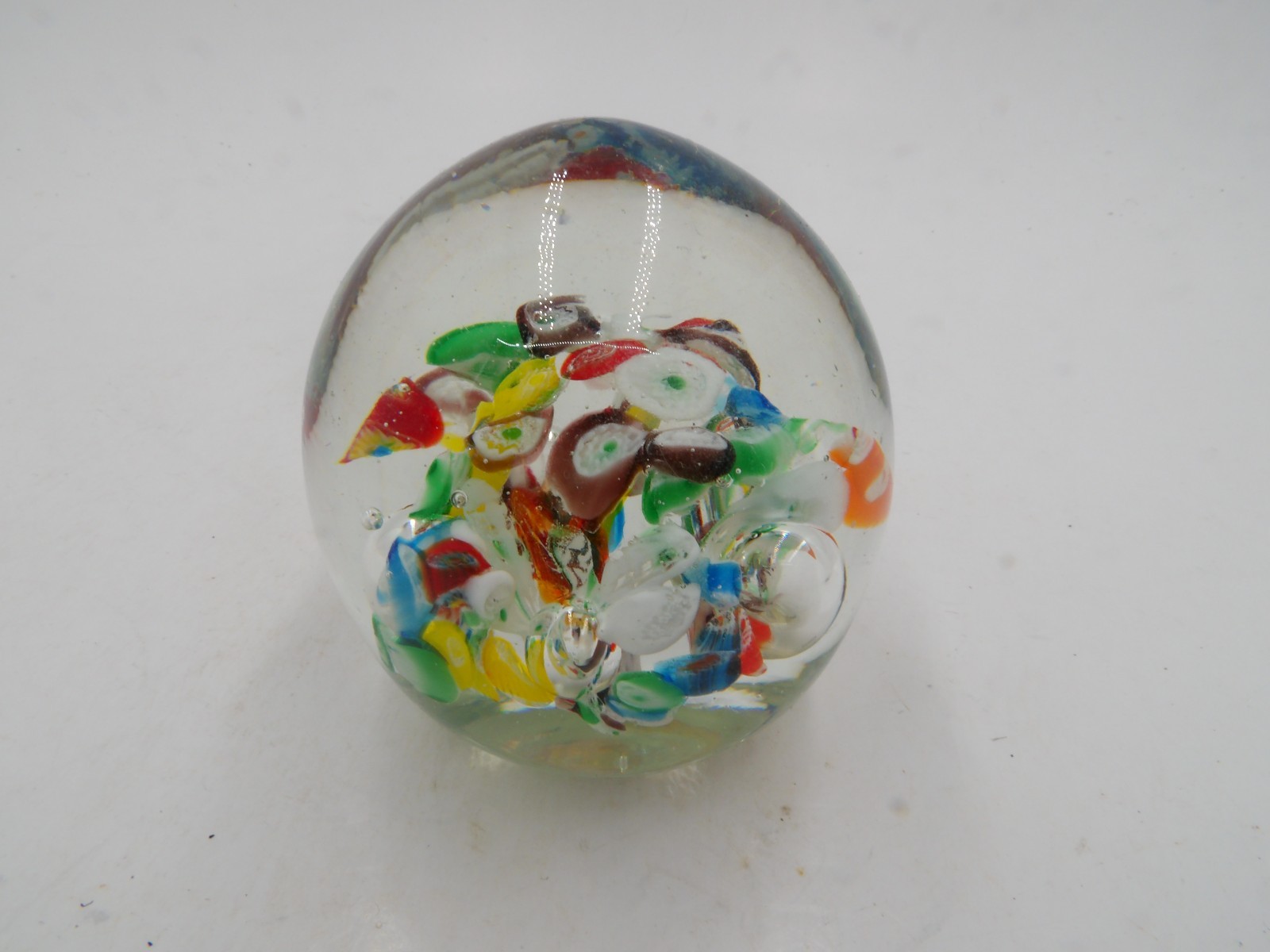 Art Glass Paperweight Millefiori Pink White Blue Red Brown