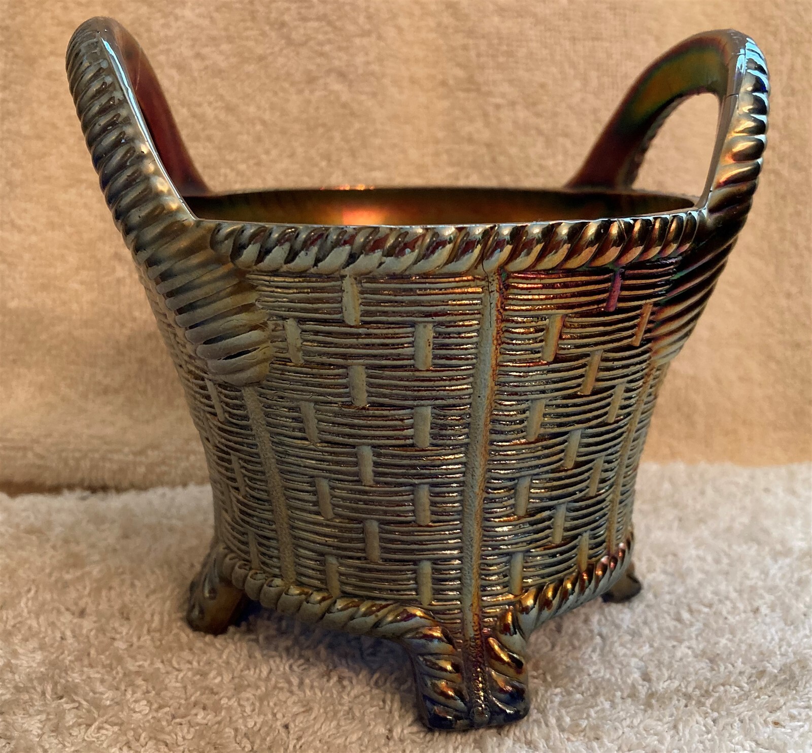 Vintage Signed Northwood Glass Cobalt Blue Footed Basket 4 3/4 Inches Tall