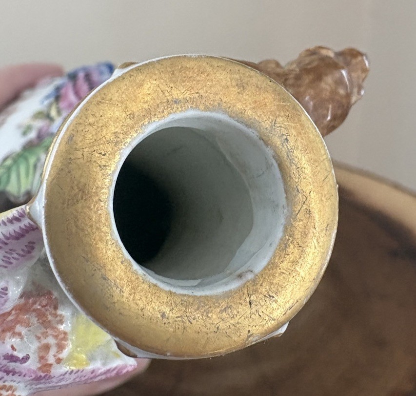 Antique Continental Porcelain Vase Figural Birds Squirrels Gilt