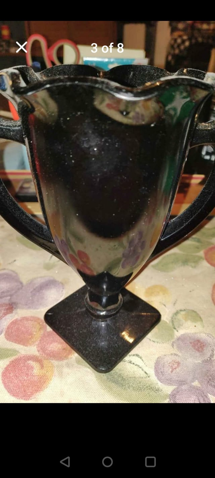 Vintage Art Deco Black Depression Glass Trophy Vase by L.E. Smith Co., 1930s
