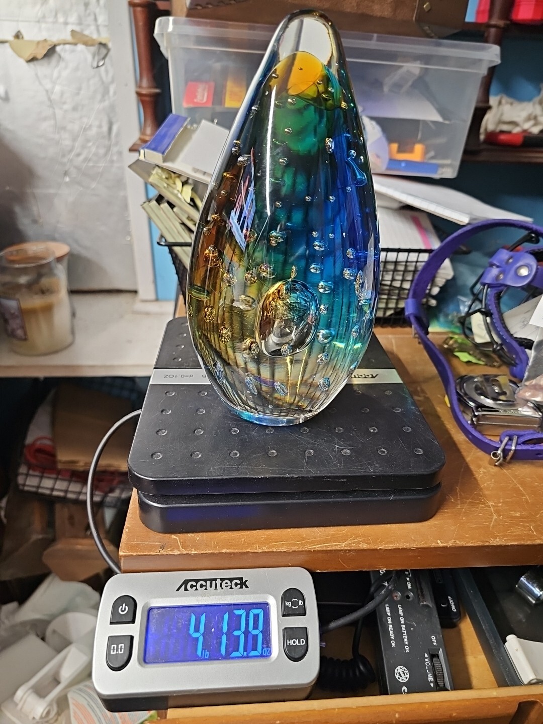 Murano Inspired ART GLASS Sculpture PAPERWEIGHT Multi Colored 8″ x 4″ 5 Lb (OK)