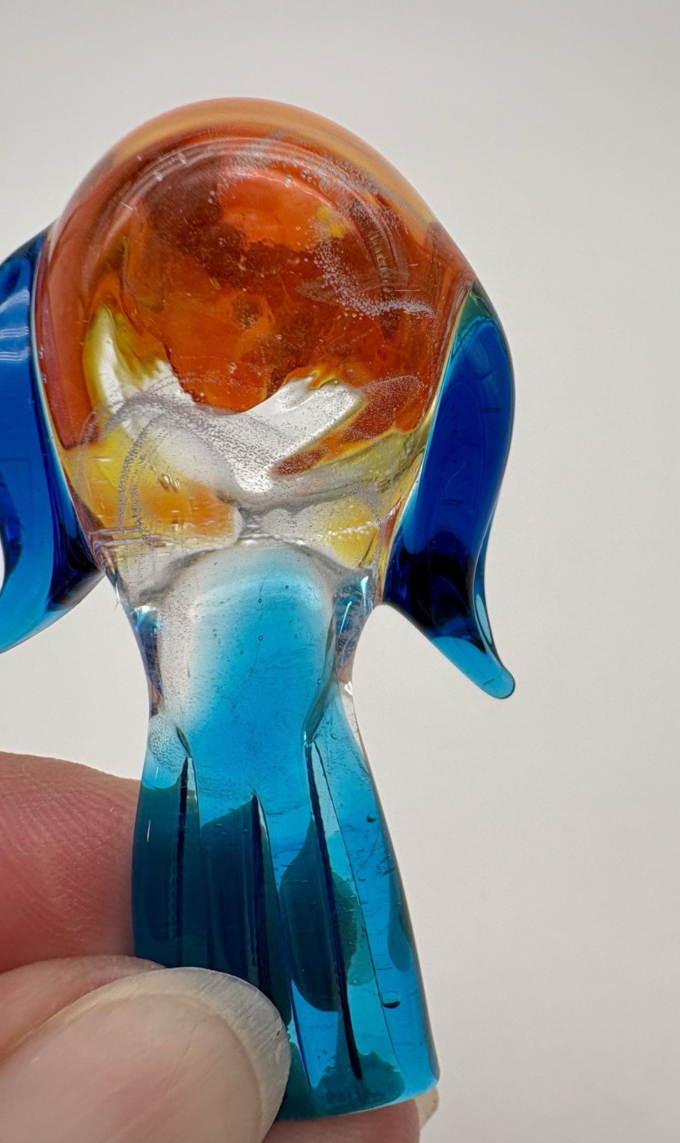 Vintage Small Hand Blown Glass Bird Figurine Decor Multicolored Tiny Miniature