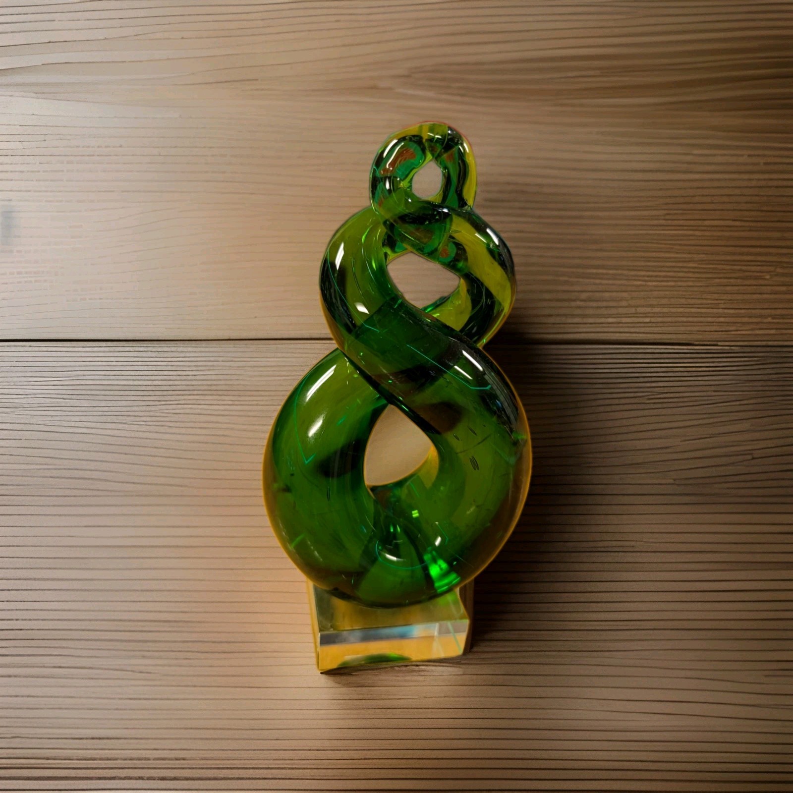 Art Glass Sculpture Spiral Koru Corkscrew Curlicue Abstract Twish Green 8 inch