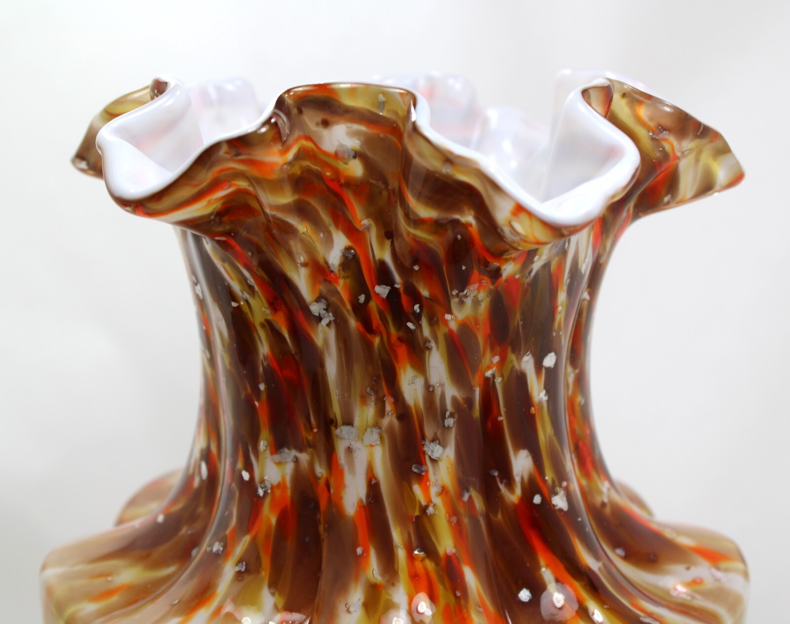 Fenton Vtg Autumn Orange 6451 Vasa Murrhina 10″ Vase 1960s Mint**PRICE REDUCED**