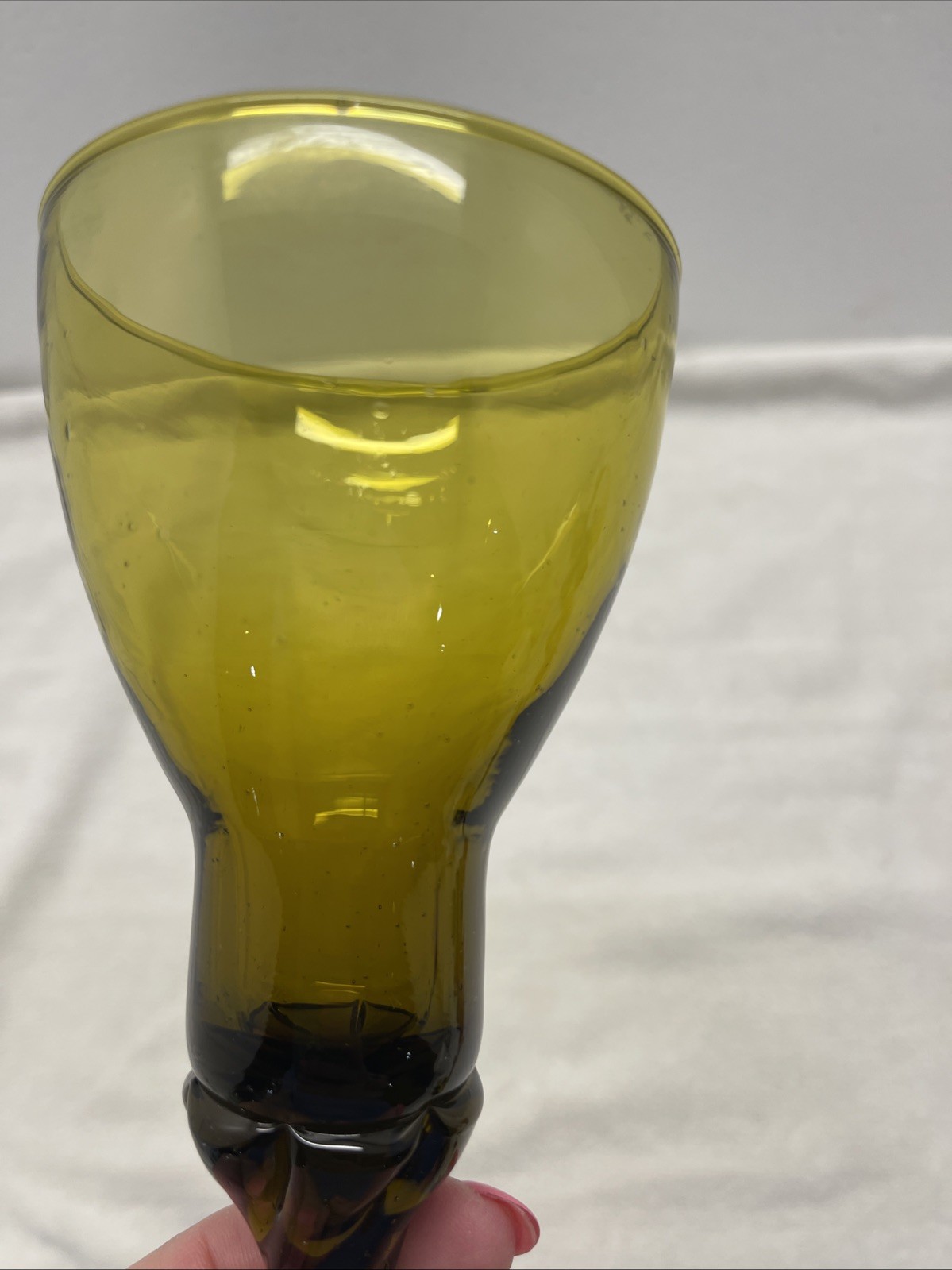 Vintage German art Avacado Green Glass Hand Blown Candle Stick 11.5”