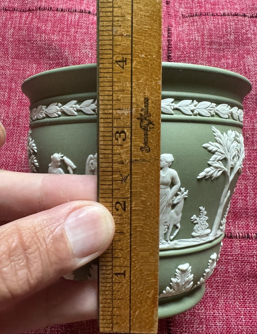 Wedgwood Green Jasperware Plant Pot Planter Classical Scenes – 4 1/2 In