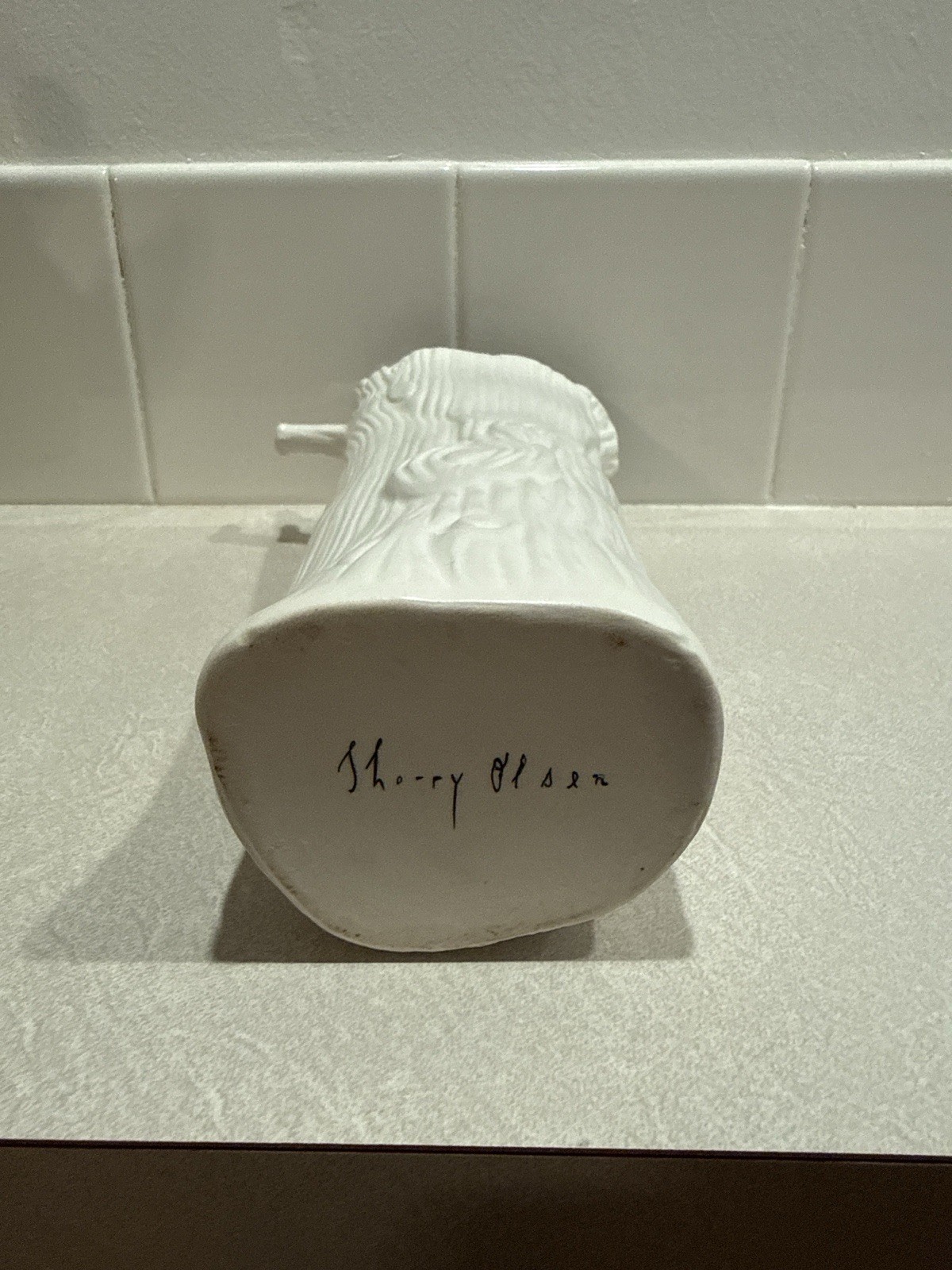 Sherry Olsen Art Pottery Rare “Hollow Stump” Ceramic Woodland 11″ Vase