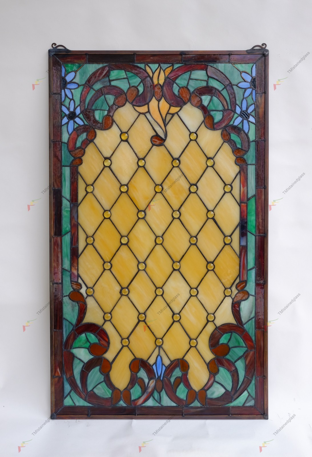 20″ x 34″ Tiffany Style stained glass window panel. HF43