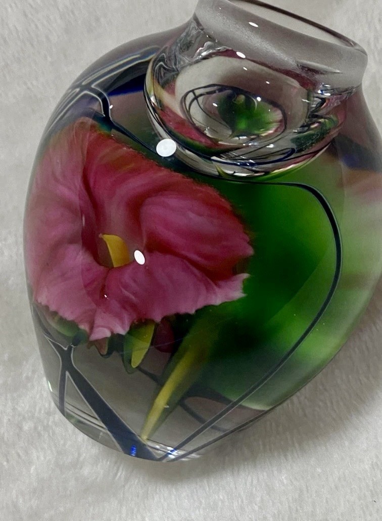 Stunning Signed Art Glass Perfume Bottle Hand Painted Floral Hand Blown