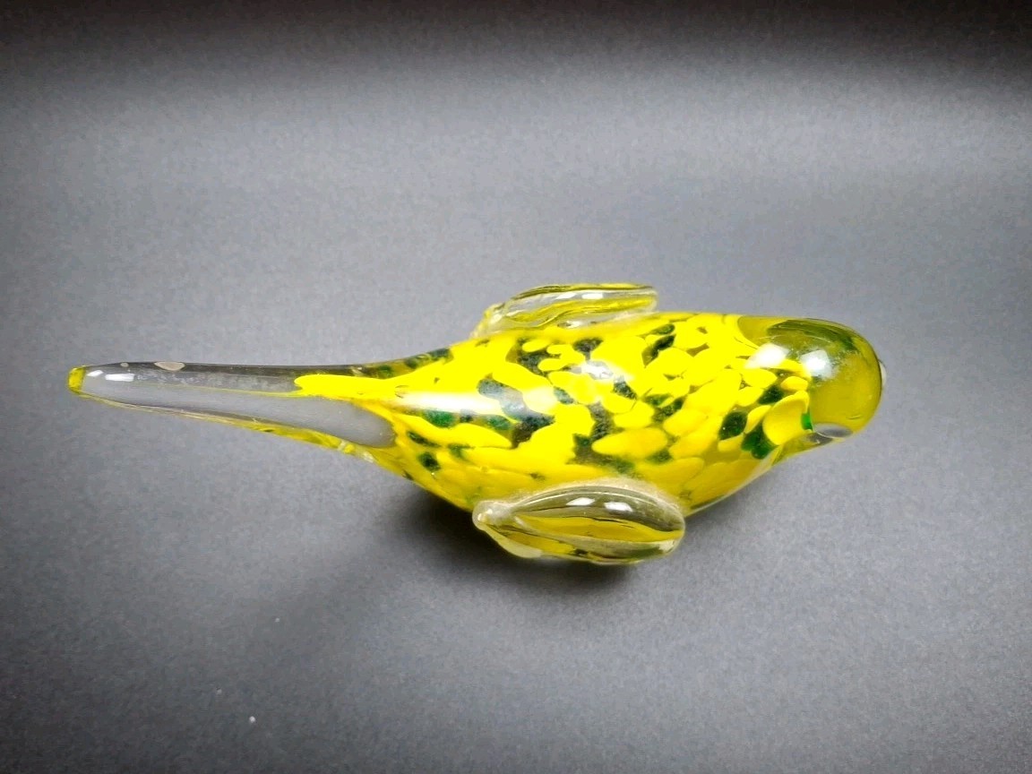 Art Glass Yellow Millefiori Style Bird Paperweight Figurine Yellow Canary 6″