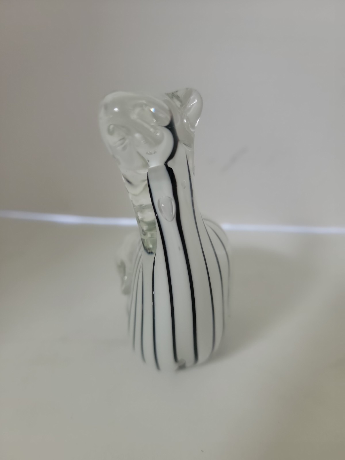 Hand Blown Art Glass Black & White Striped Zebra Paperweighr Figurine 4”