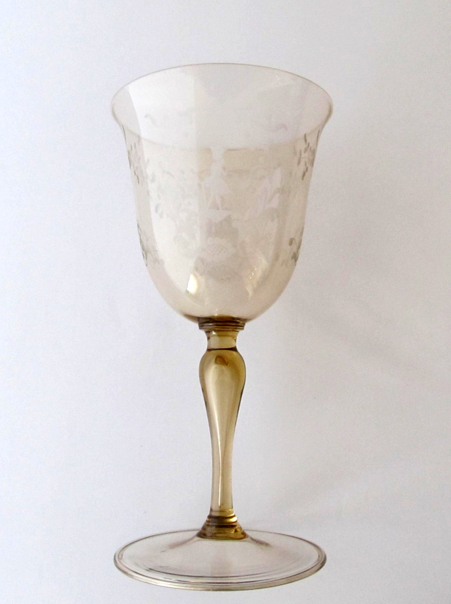 Vtg. Venetian Murano Glass GOBLET Handblown E. Barovier Victorian Scene