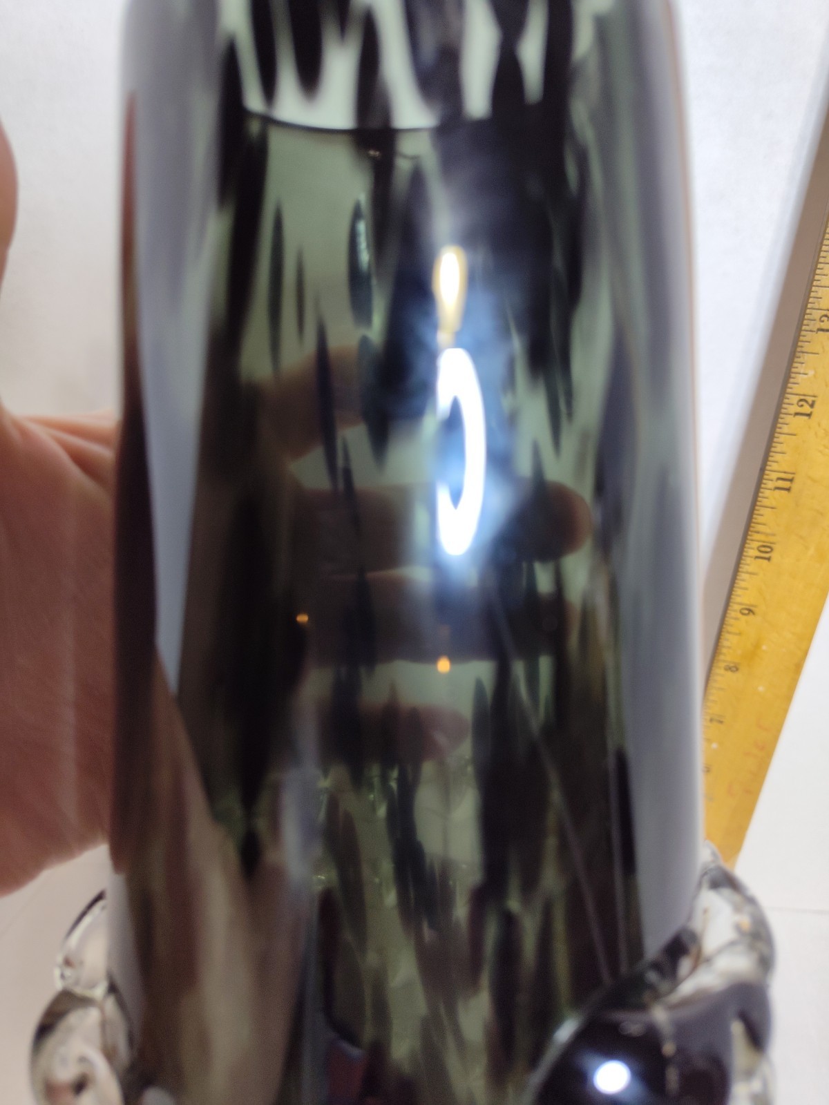 Black Speckled Glass Art Vase With Spiral Skeleton Like Wrap Moody Goth Decor