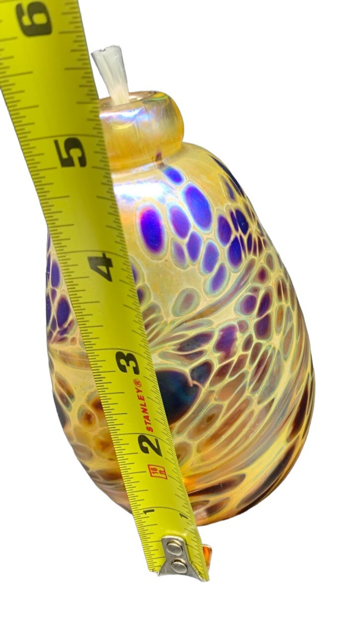 Brian Maytum Studio Art Glass Iridescent Oil Lamp/Bud Vase Spotted Abstract