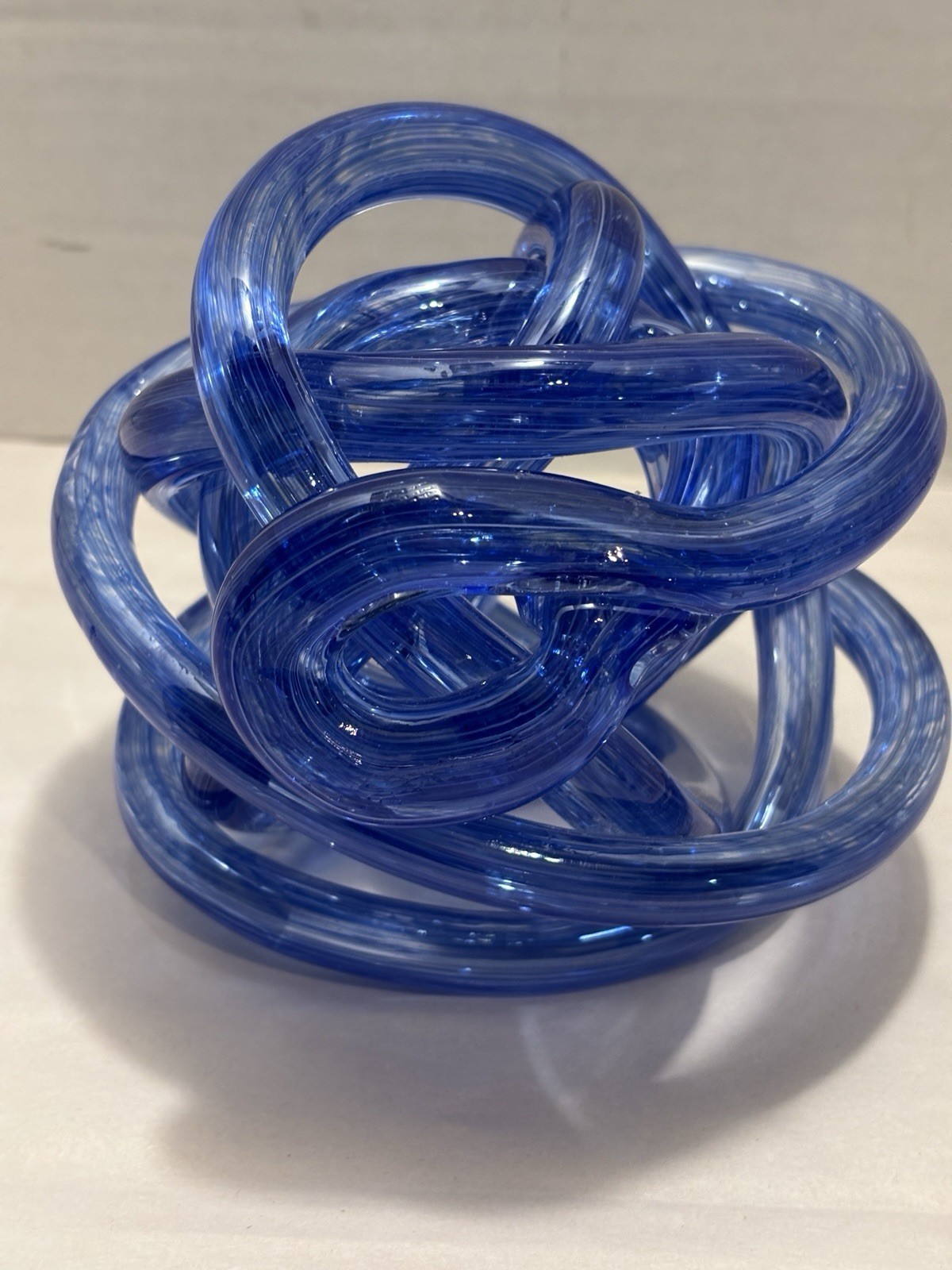 Murano Style Infinity Knot Hand Blown Art Glass Blue Endless Love Sculpture