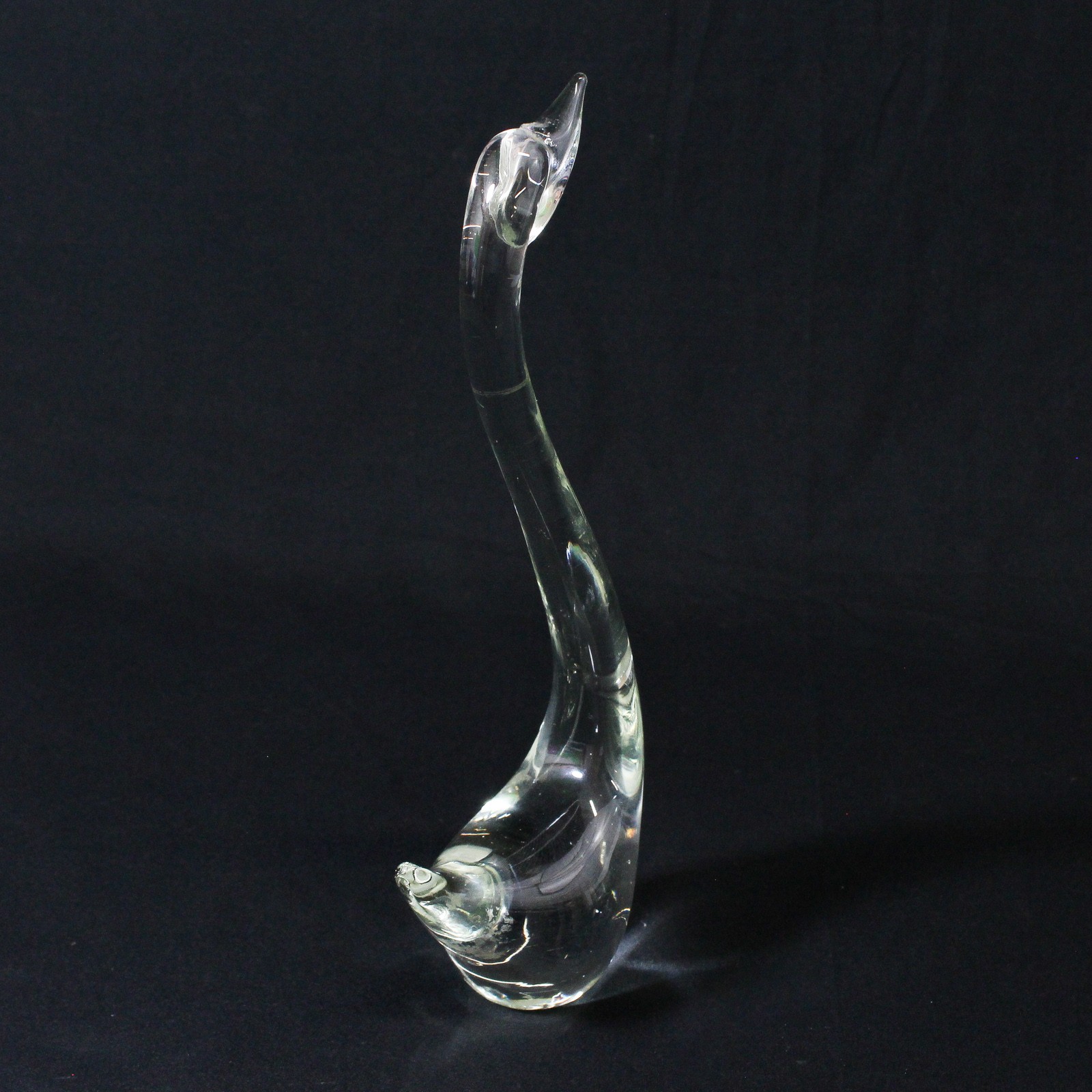 Unbranded/Unmarked Murano Style Clear Art Glass Swan Decor Figurine 10.25″ Tall