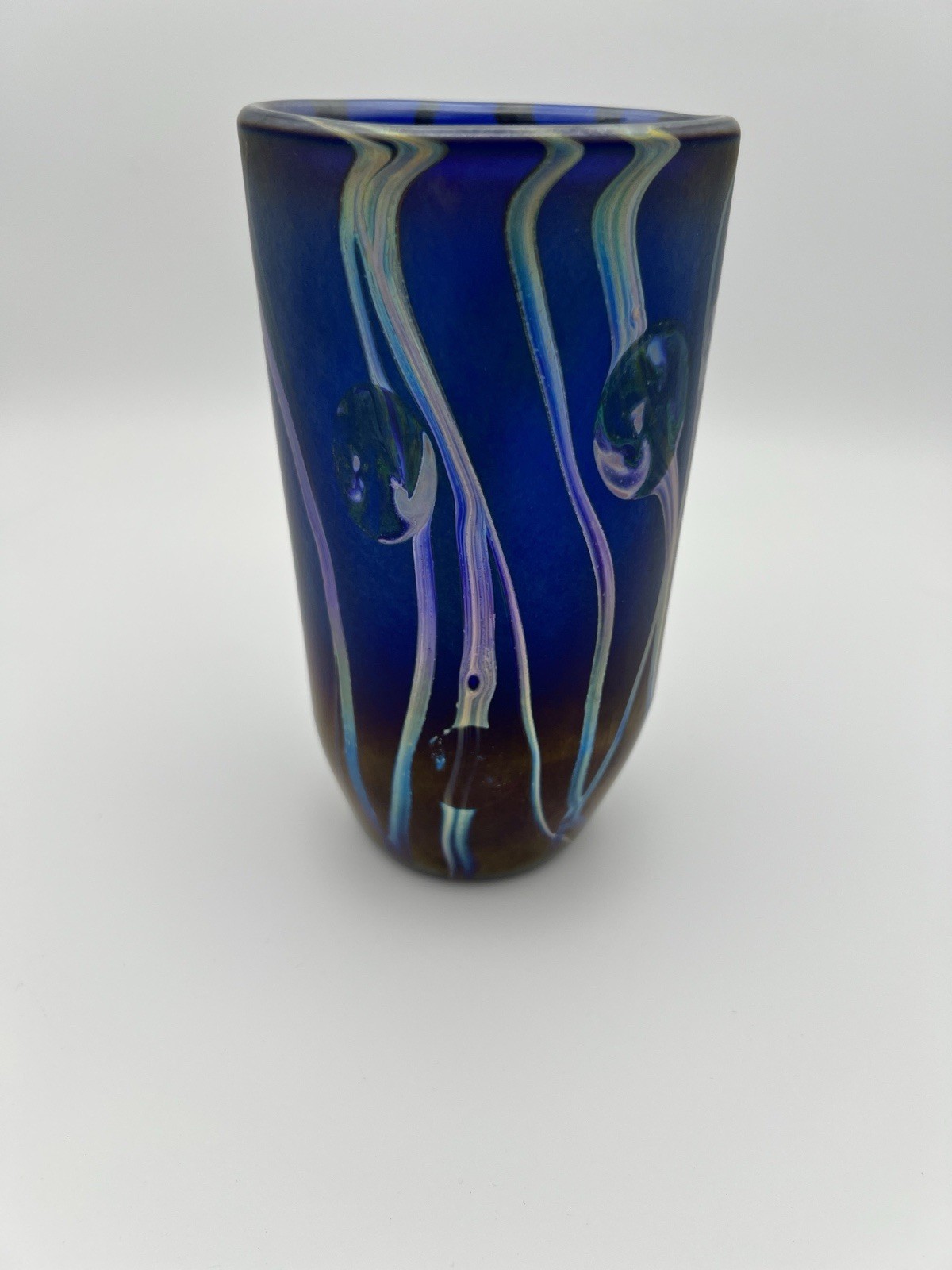 Signed Nick Delmatto Iridescent Art Glass Vase 1981